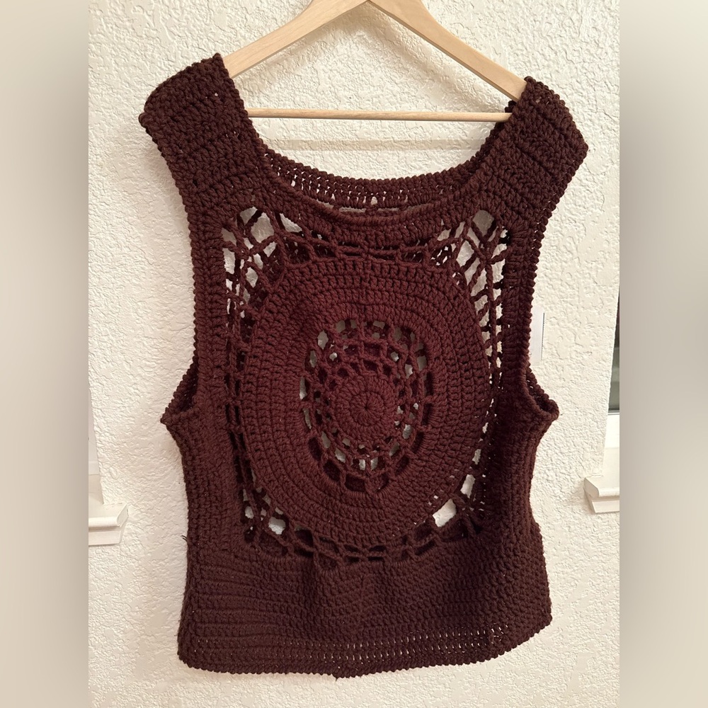 Festival Ready Crochet Handmade Construction Sleeveless Top Maroon